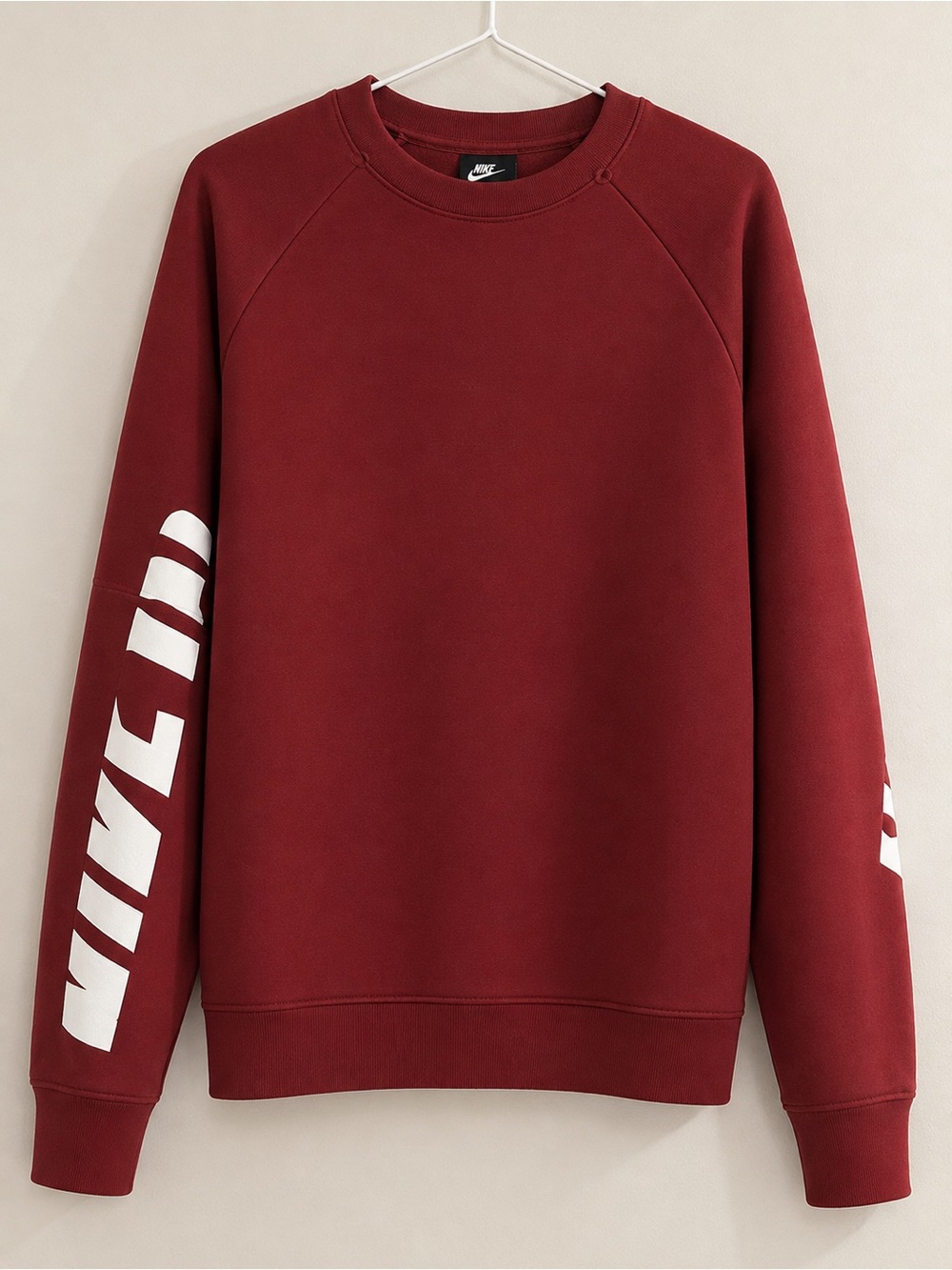Nike Men's Medium Burgundy Crewneck Sweatshirt with White Sleeve Logo
